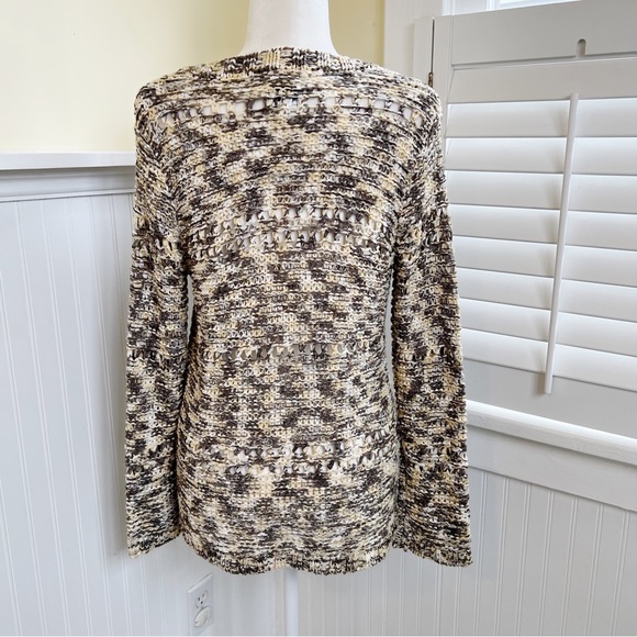 Chico’s Gray & Pale Yellow Open Knit V-Neck Sweater Size 0 = Women’s Size Small - Picture 3 of 5